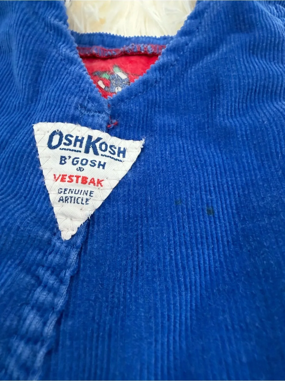 Vintage OshKosh B’Gosh Blue Corduroy Flannel Lined 3T Overalls